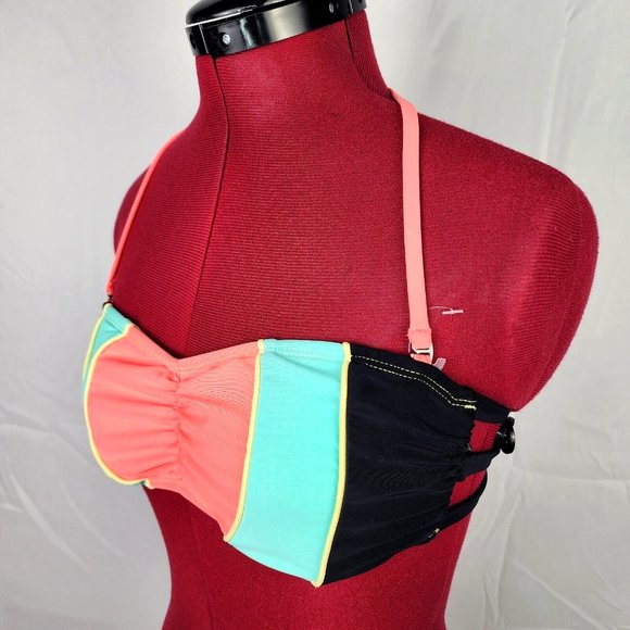 Hobie Brand Pink Blue & Black Removable Halter Bikini Top w/ Zipper - M - NWOT - Picture 2 of 7